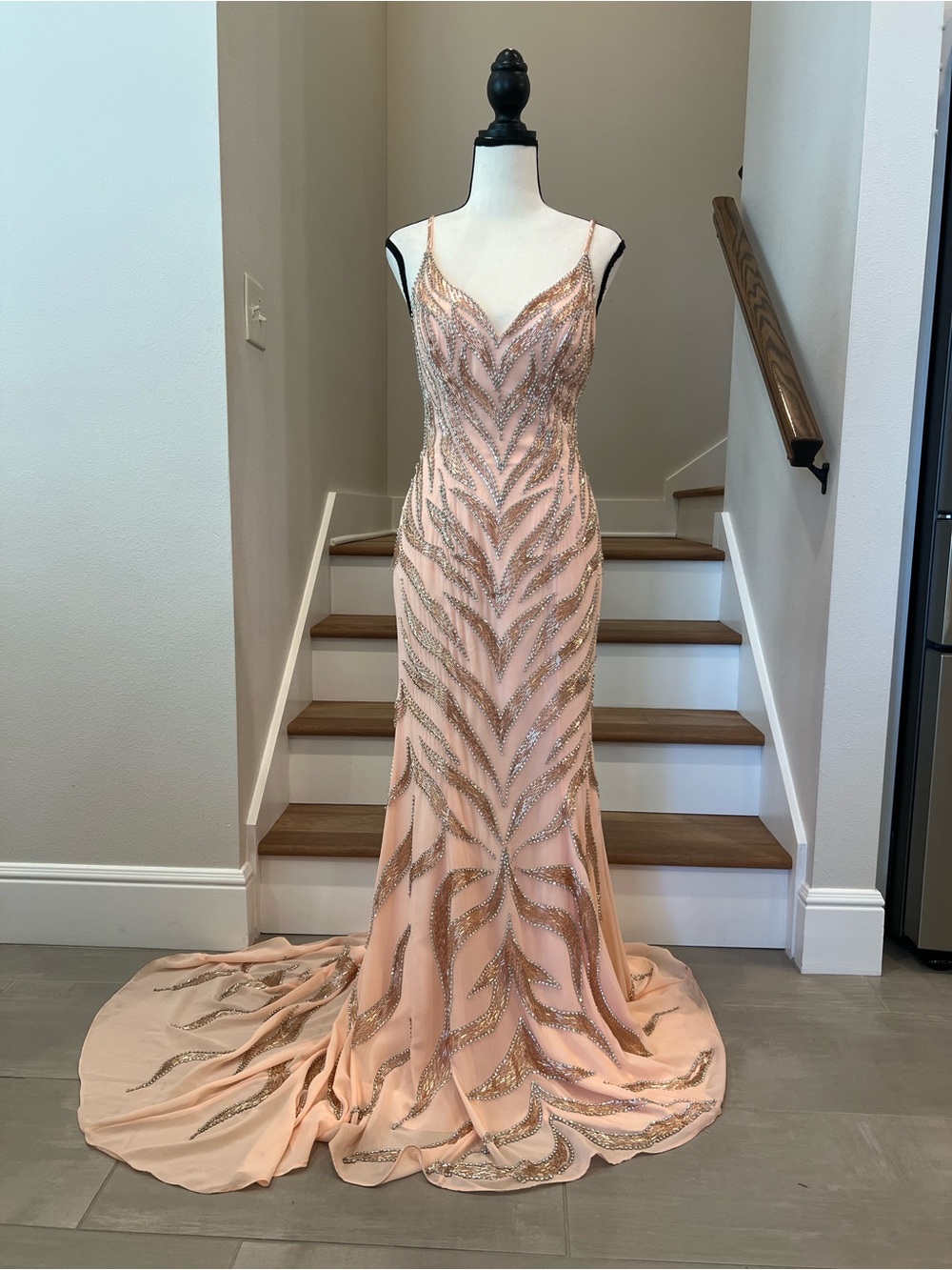 Johnathan Kayne Blush Sequin Embellished Prom Gown